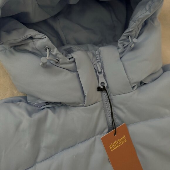 Girlfriend Collective puffer long jacket sz XXXL lightblue hooded zip pockets - Picture 10 of 13